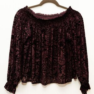Free People Sweet Jane burgundy velvet burnout peasant whimsigoth blouse XS